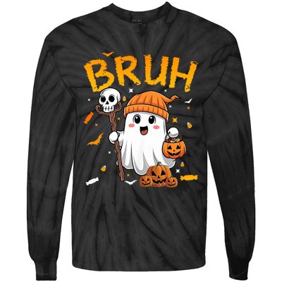 Bruh Ghost Halloween Cute Ghost Candy Funny Halloween Tie-Dye Long Sleeve Shirt