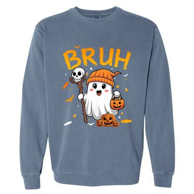 Bruh Ghost Halloween Cute Ghost Candy Funny Halloween Garment-Dyed Sweatshirt