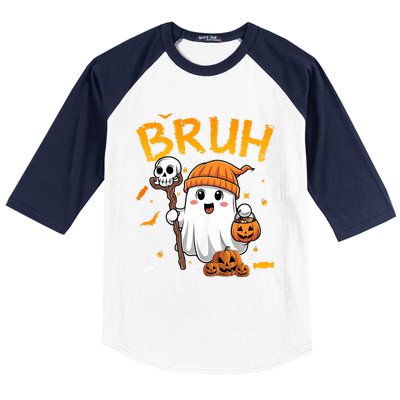 Bruh Ghost Halloween Cute Ghost Candy Funny Halloween Baseball Sleeve Shirt