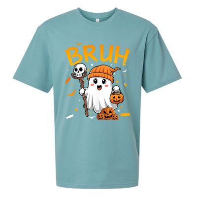 Bruh Ghost Halloween Cute Ghost Candy Funny Halloween Sueded Cloud Jersey T-Shirt