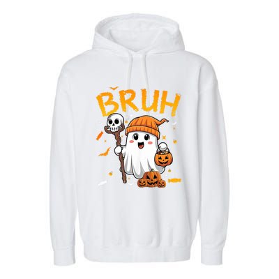 Bruh Ghost Halloween Cute Ghost Candy Funny Halloween Garment-Dyed Fleece Hoodie