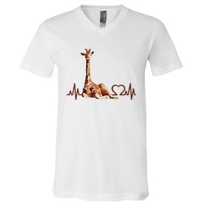 Birthday Giraffe Heartbeat Shirts For Woman Man V-Neck T-Shirt