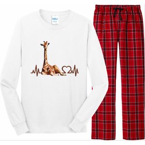 Birthday Giraffe Heartbeat Shirts For Woman Man Long Sleeve Pajama Set