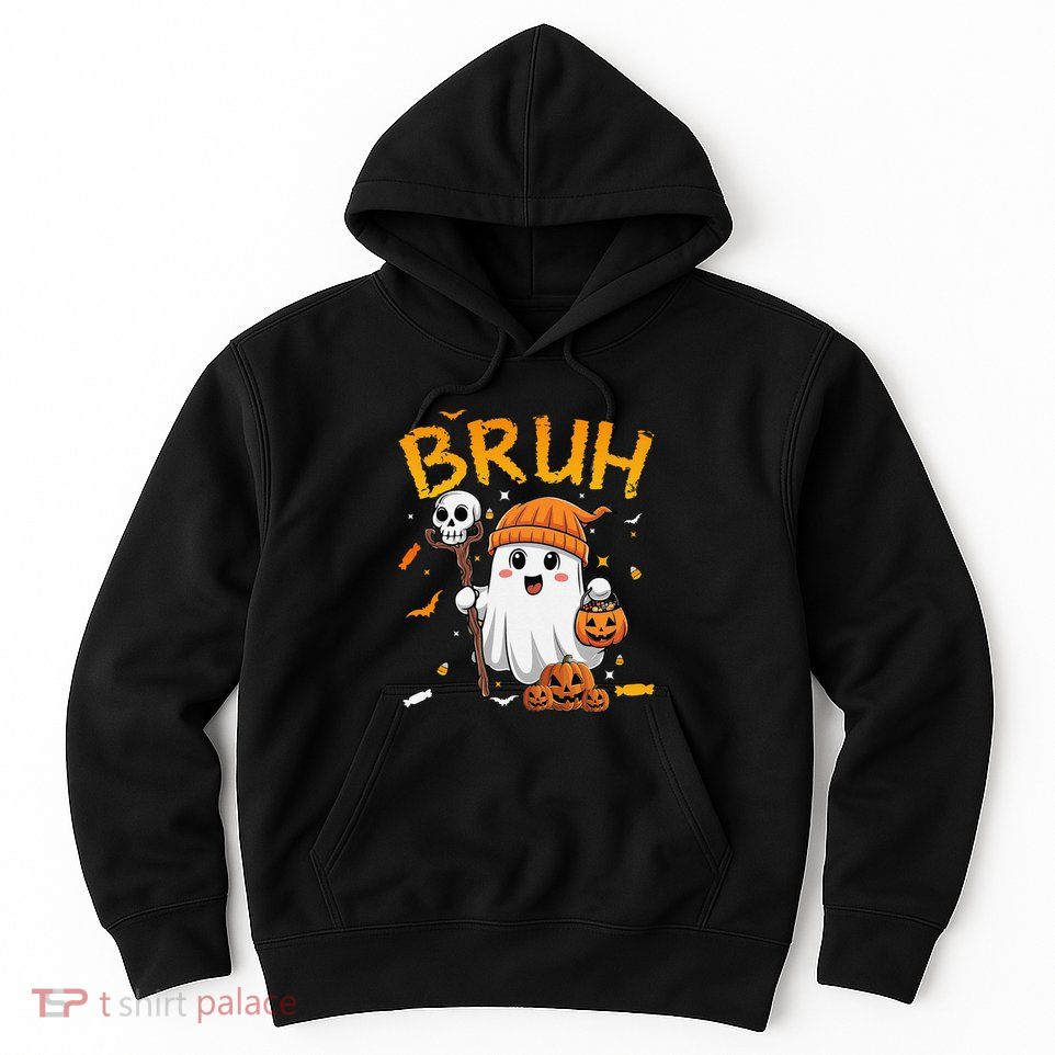 Bruh Ghost Halloween Cute Ghost Candy Funny Halloween Hoodie