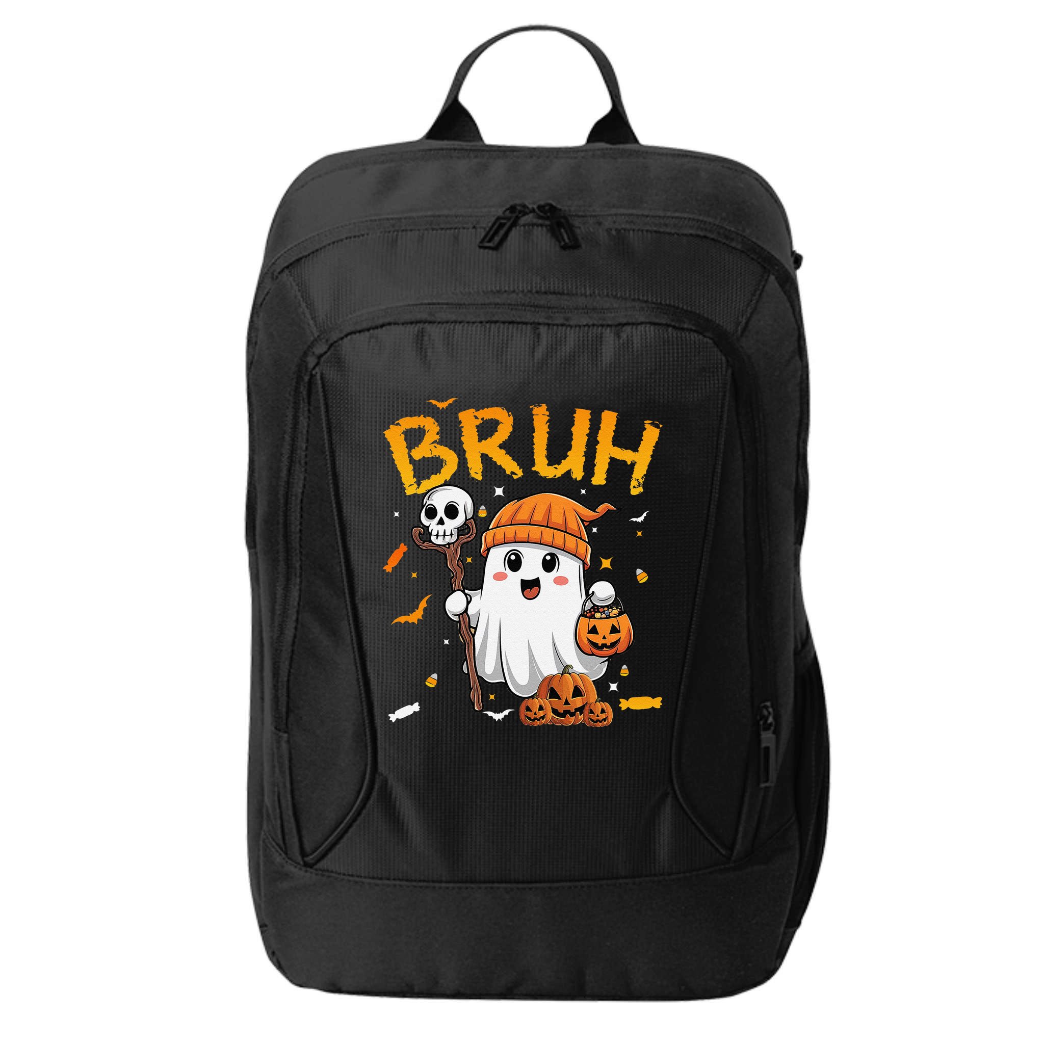 Bruh Ghost Halloween Cute Ghost Candy Funny Halloween City Backpack
