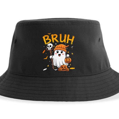 Bruh Ghost Halloween Cute Ghost Candy Funny Halloween Sustainable Bucket Hat
