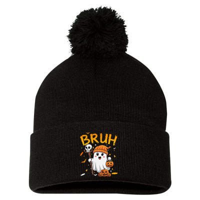 Bruh Ghost Halloween Cute Ghost Candy Funny Halloween Pom Pom 12in Knit Beanie