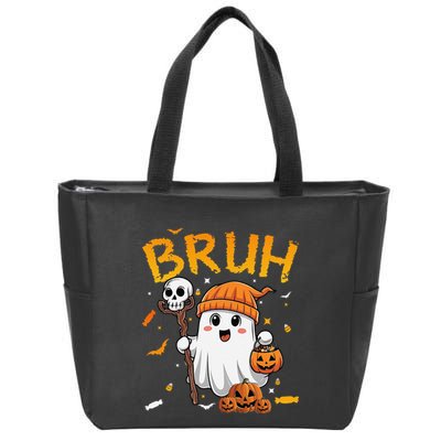 Bruh Ghost Halloween Cute Ghost Candy Funny Halloween Zip Tote Bag