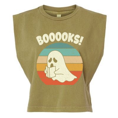 Booooks Ghost Halloween Vintage Teacher Book Library Reading Cute Gift Garment-Dyed Women's Muscle Tee