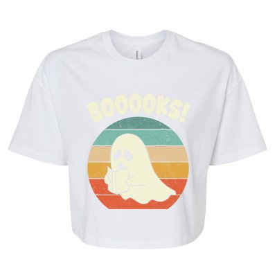 Booooks Ghost Halloween Vintage Teacher Book Library Reading Cute Gift Bella+Canvas Jersey Crop Tee