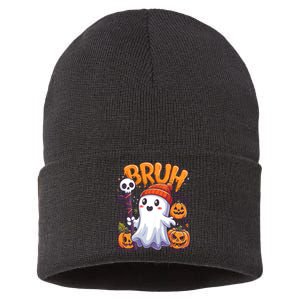 Bruh Ghost Halloween Cute Trick Or Treat Sustainable Knit Beanie