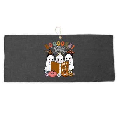 Booooks Ghost Halloween Groovy Vintage Teacher Book Reading Meaningful Gift Large Microfiber Waffle Golf Towel