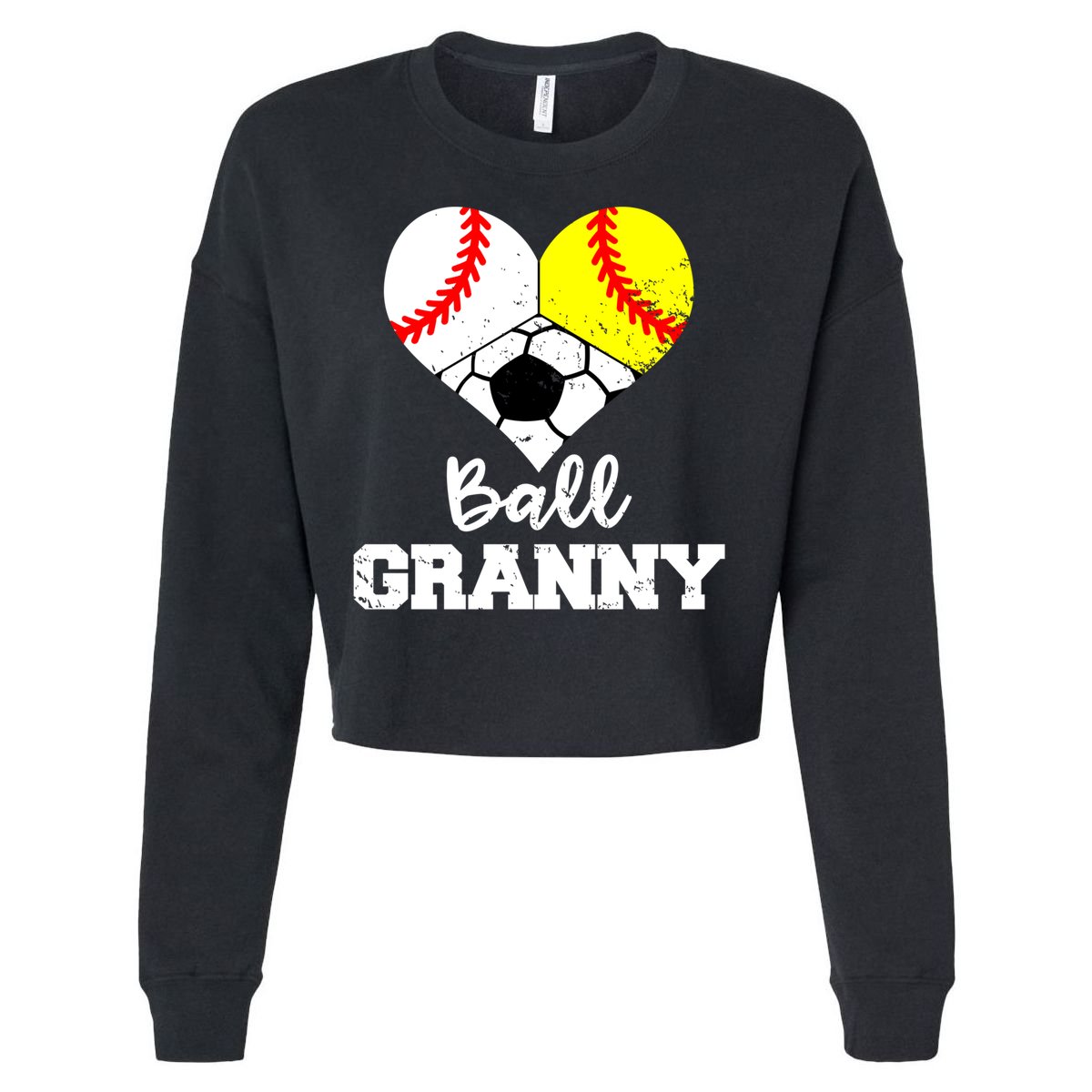 Ball Granny Heart Funny Baseball Softball Soccer Granny Gift Cropped Pullover Crew