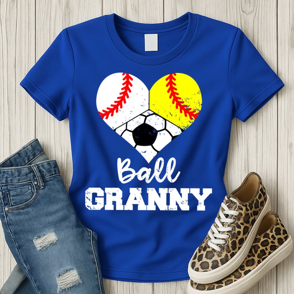Ball Granny Heart Funny Baseball Softball Soccer Granny Gift Womens T-Shirt