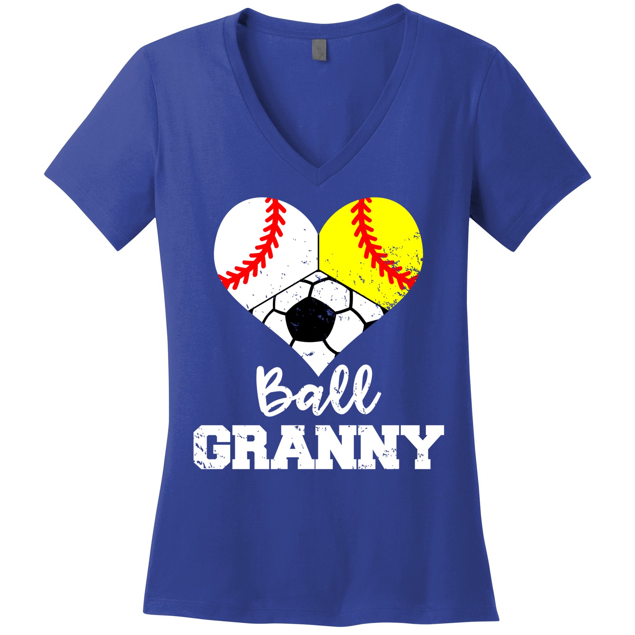 Ball Granny Heart Funny Baseball Softball Soccer Granny Gift Women's V-Neck T-Shirt