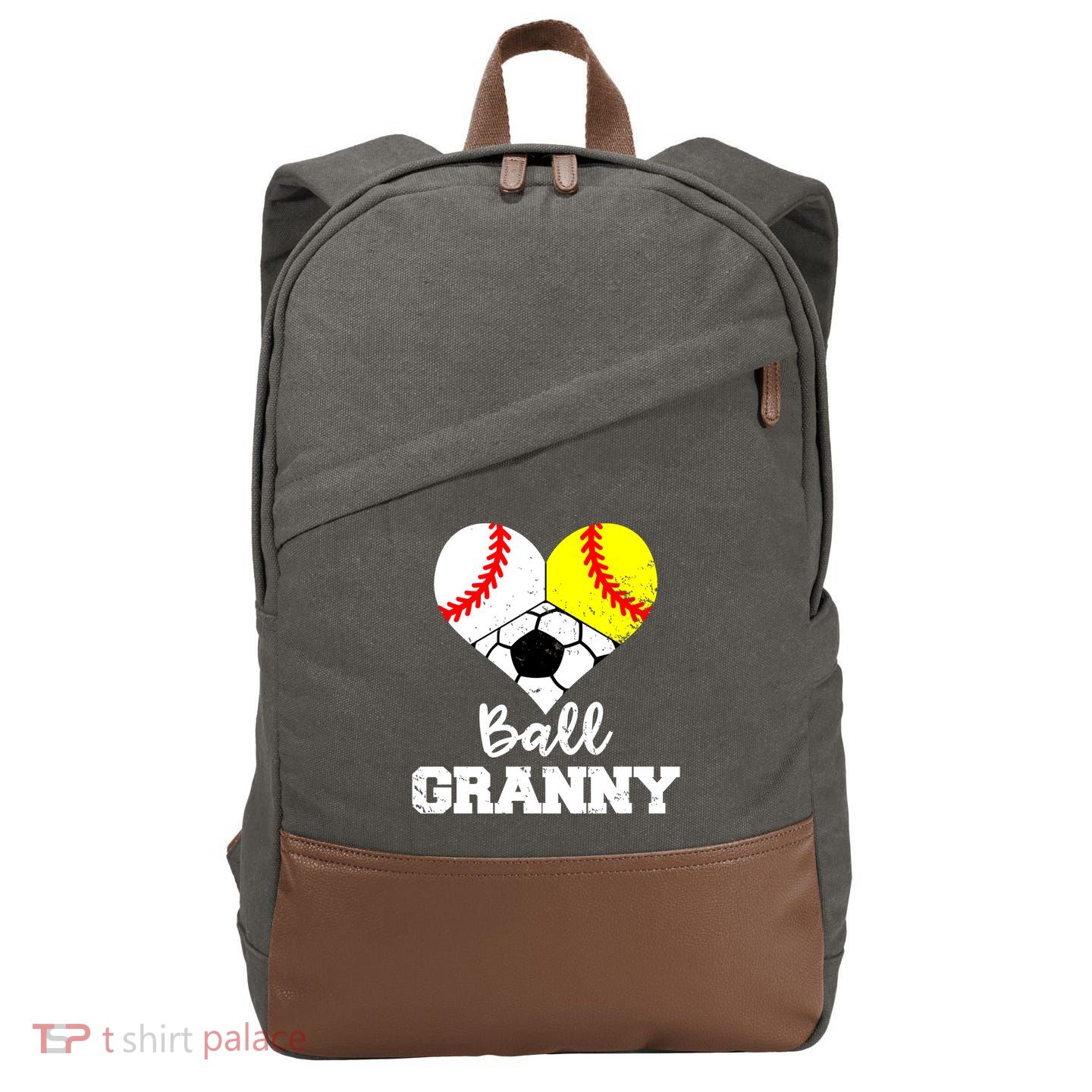Ball Granny Heart Funny Baseball Softball Soccer Granny Gift Cotton Canvas Backpack