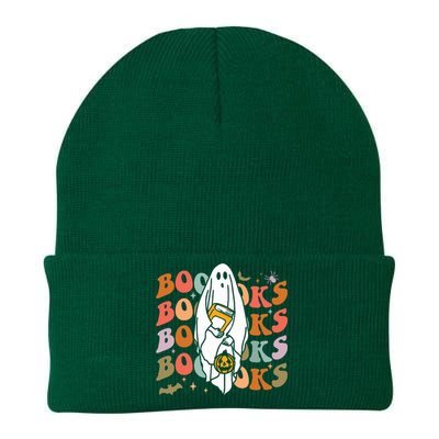 Booooks Ghost Halloween Groovy Vintage Teacher Book Reading Knit Cap Winter Beanie