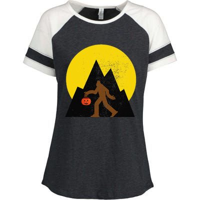 Bigfoot Gift Halloween Yeti Sasquatch Pumpkin Face Design Enza Ladies Jersey Colorblock Tee