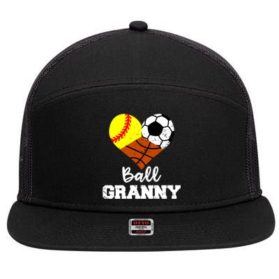 Ball Granny Heart Funny Softball Soccer Basketball Granny Gift 7 Panel Mesh Trucker Snapback Hat