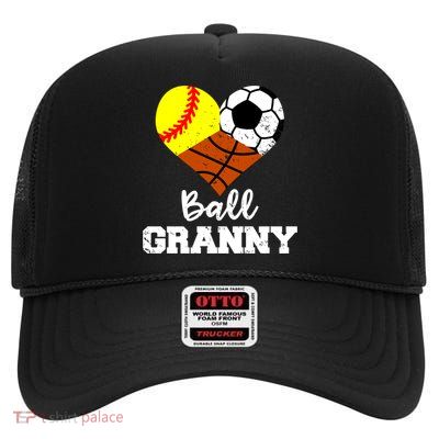 Ball Granny Heart Funny Softball Soccer Basketball Granny Gift High Crown Mesh Back Trucker Hat