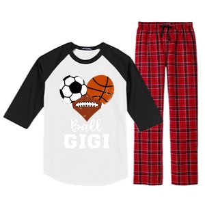 Ball Gigi Heart Funny Soccer Basketball Football Gigi Gift Raglan Sleeve Pajama Set