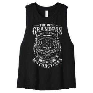 Best Grandpas Have Tattoos And Ride Motorcycles Biker Biking Women's Racerback Cropped Tank