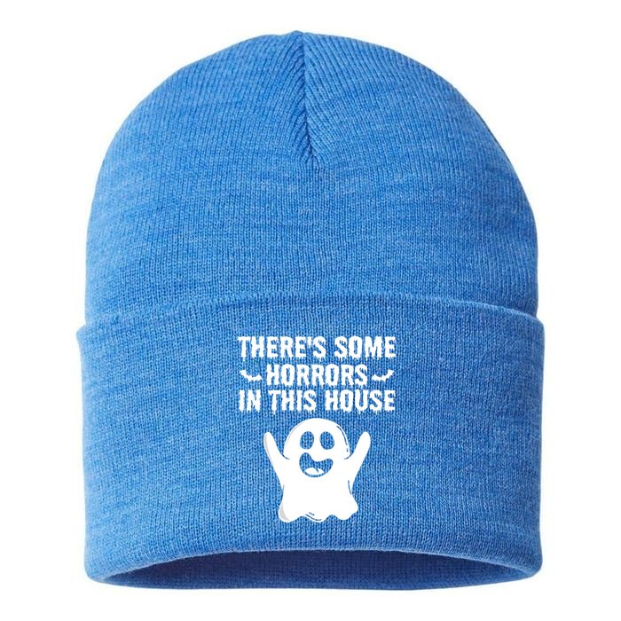 Boo Ghost Halloween Theres Some Horrors In House Vibe Gift Sustainable Knit Beanie