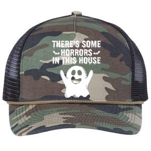 Boo Ghost Halloween Theres Some Horrors In House Vibe Gift Retro Rope Trucker Hat Cap