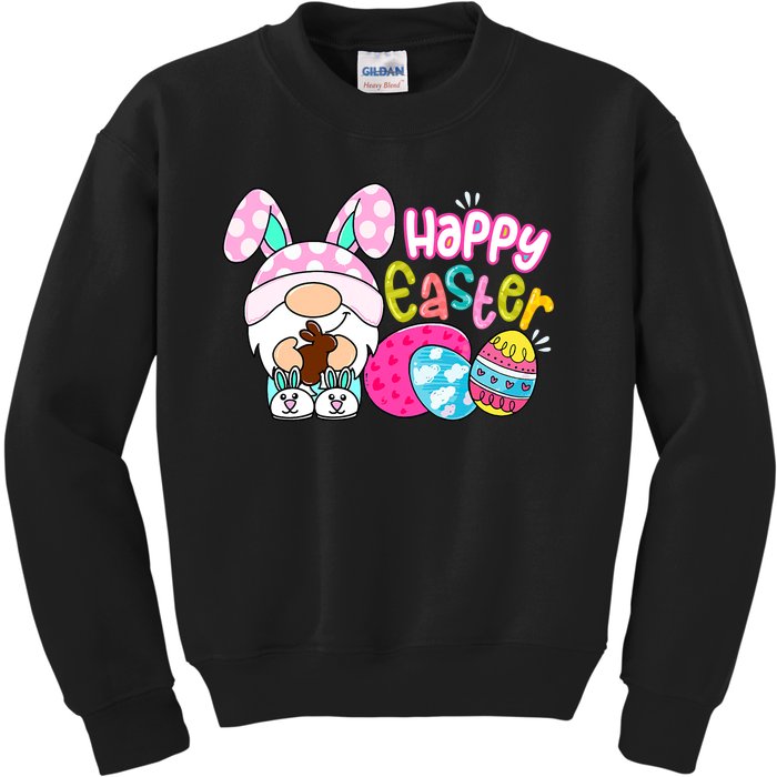 Bunny Gnome Hug Easter Eggs Hunting Happy Easter Day Gift Kids Sweatshirt