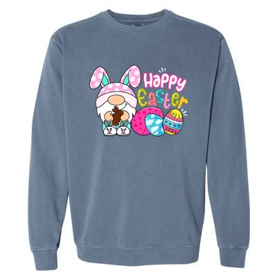 Bunny Gnome Hug Easter Eggs Hunting Happy Easter Day Gift Garment-Dyed Sweatshirt