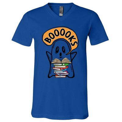 Booooks Ghost Halloween Reading Book Teacher Gift V-Neck T-Shirt