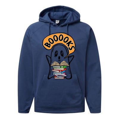 Booooks Ghost Halloween Reading Book Teacher Gift Performance Fleece Hoodie