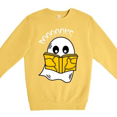 Booooks Ghost Halloween Reading Cute Ghost Reading Book Cool Gift Premium Crewneck Sweatshirt