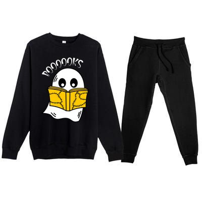 Booooks Ghost Halloween Reading Cute Ghost Reading Book Cool Gift Premium Crewneck Sweatsuit Set