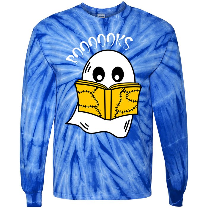 Booooks Ghost Halloween Reading Cute Ghost Reading Book Cool Gift Tie-Dye Long Sleeve Shirt