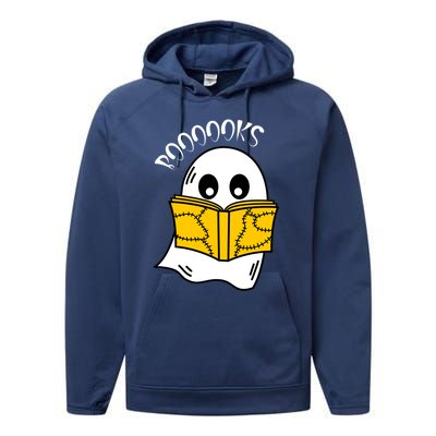 Booooks Ghost Halloween Reading Cute Ghost Reading Book Cool Gift Performance Fleece Hoodie