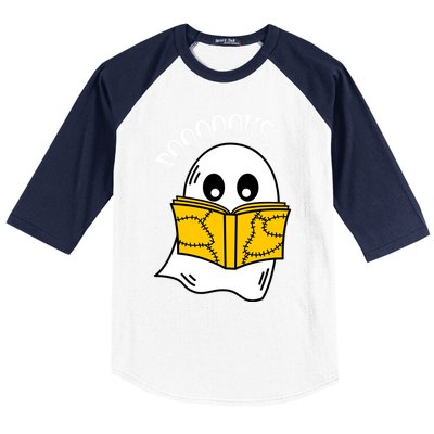 Booooks Ghost Halloween Reading Cute Ghost Reading Book Cool Gift Baseball Sleeve Shirt