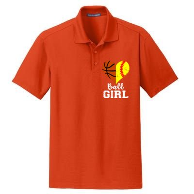 Ball Girl Heart Funny Softball Basketball Girl Dry Zone Grid Polo