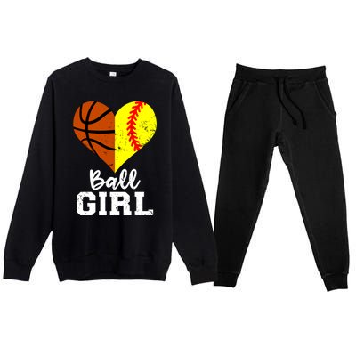 Ball Girl Heart Funny Softball Basketball Girl Premium Crewneck Sweatsuit Set