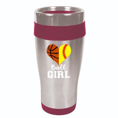 Ball Girl Heart Funny Softball Basketball Girl 16oz Travel Tumbler