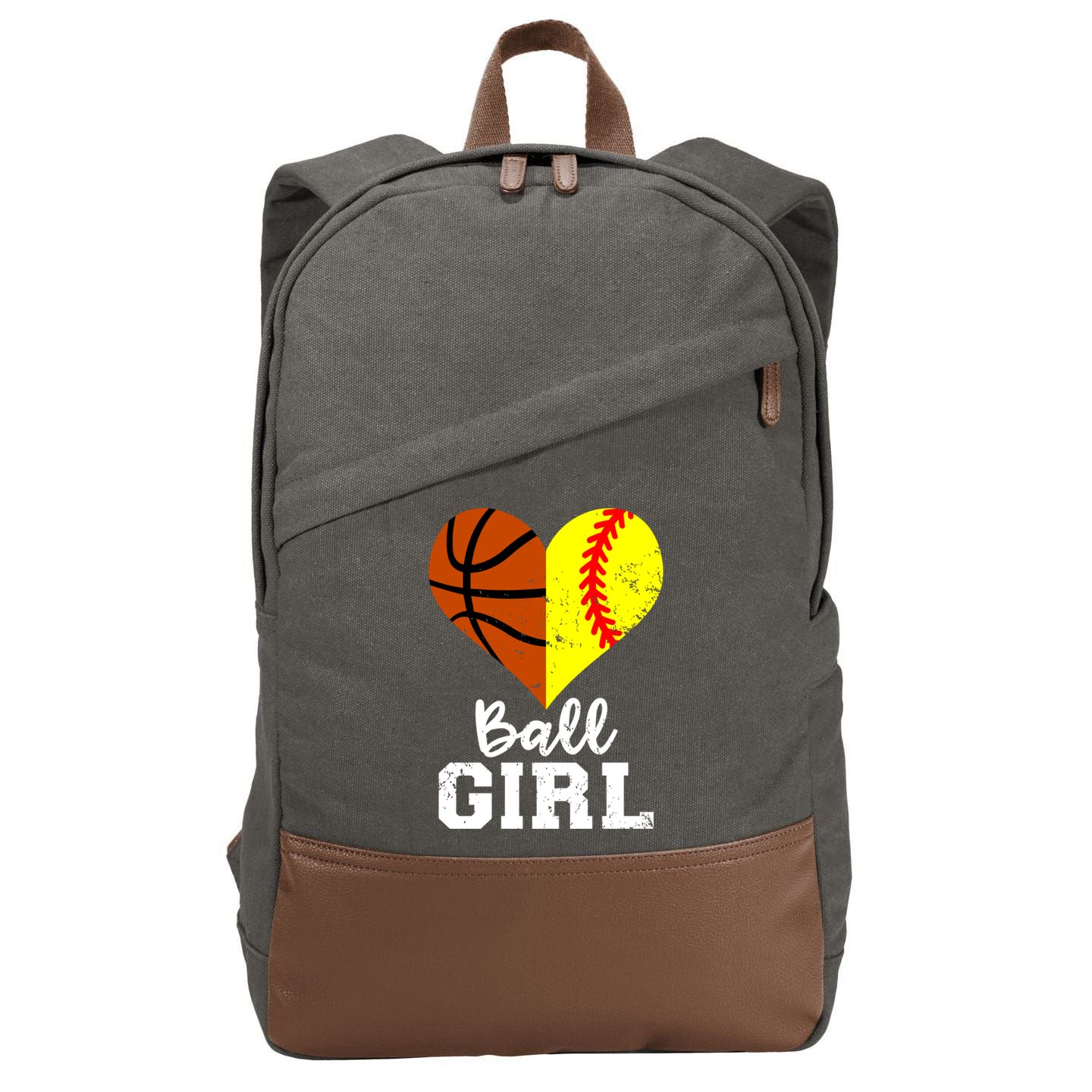 Ball Girl Heart Funny Softball Basketball Girl Cotton Canvas Backpack
