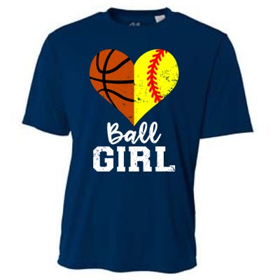 Ball Girl Heart Funny Softball Basketball Girl Cooling Performance Crew T-Shirt