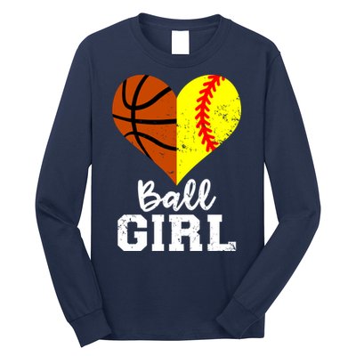 Ball Girl Heart Funny Softball Basketball Girl Long Sleeve Shirt