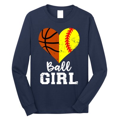 Ball Girl Heart Funny Softball Basketball Girl Long Sleeve Shirt