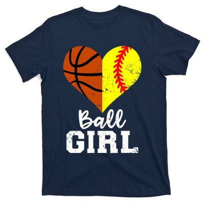 Ball Girl Heart Funny Softball Basketball Girl T-Shirt