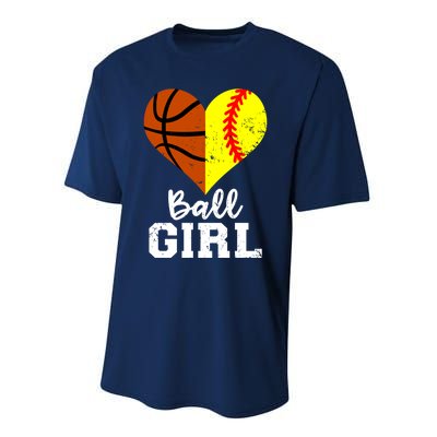 Ball Girl Heart Funny Softball Basketball Girl Performance Sprint T-Shirt