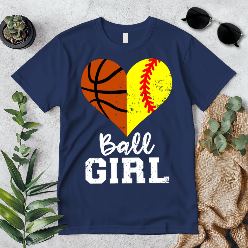 Ball Girl Heart Funny Softball Basketball Girl Premium T-Shirt