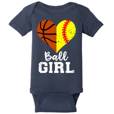 Ball Girl Heart Funny Softball Basketball Girl Baby Bodysuit