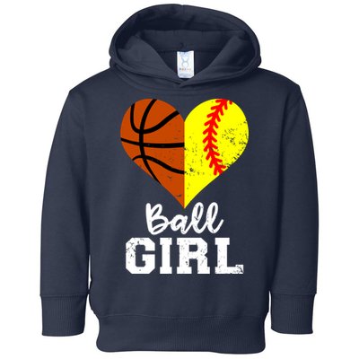Ball Girl Heart Funny Softball Basketball Girl Toddler Hoodie