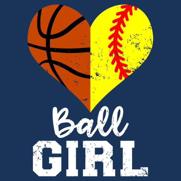 Ball Girl Heart Funny Softball Basketball Girl Women's V-Neck T-Shirt